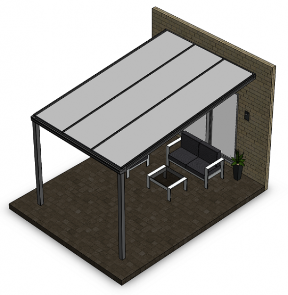 Überdachung mit 16 mm Polycarbonat, 3 x 4,5 m